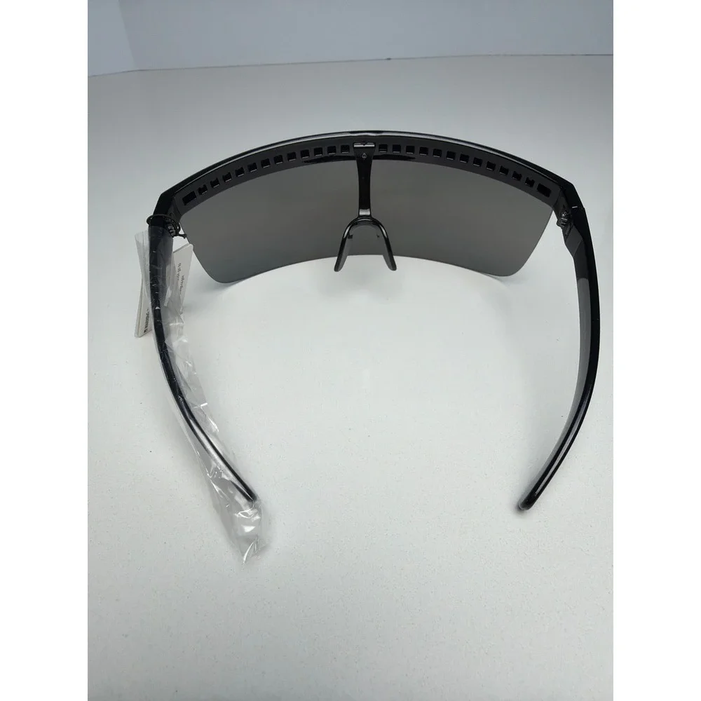 Luxe P30353-CM Shield Sunglasses Black Silver Mirror Oversized Visor Shades